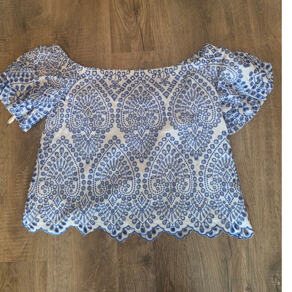 Lilly Pulitzer Lesley Bluefin Moroccan Off Shoulder Blouse Shirt L - 006094 - Picture 6 of 6